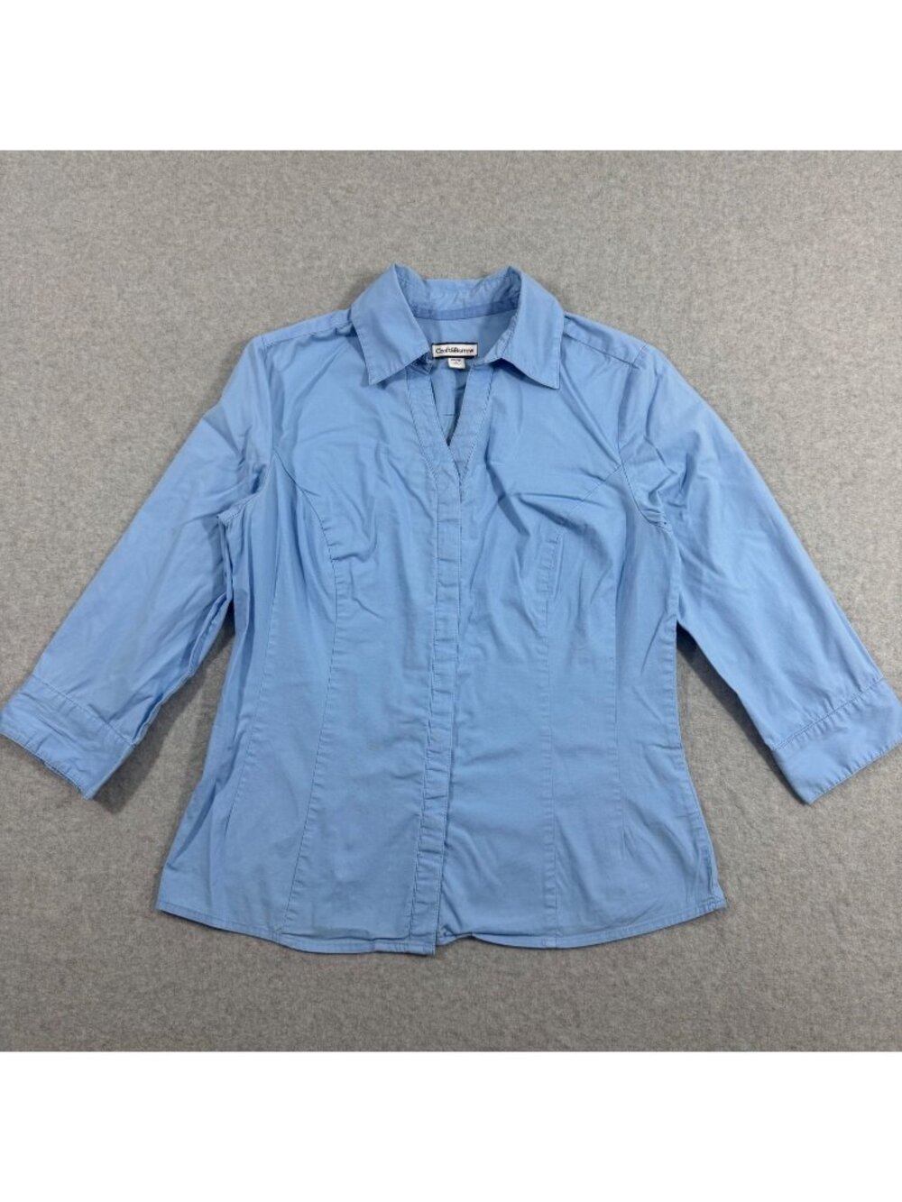 Croft & Barrow Women’s Blue Stretch Button Front Shirt Size S 3/4 Sleeve